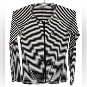 Roxy Black and White Striped Zip Long Sleeve Full Zip Swim Sun Shirt, Large